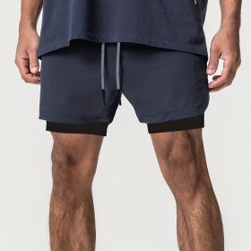 Versatile Summer Shorts with Zipper Pocket for Your Ultimate Workout (Color: Navy Blue, size: L(34))